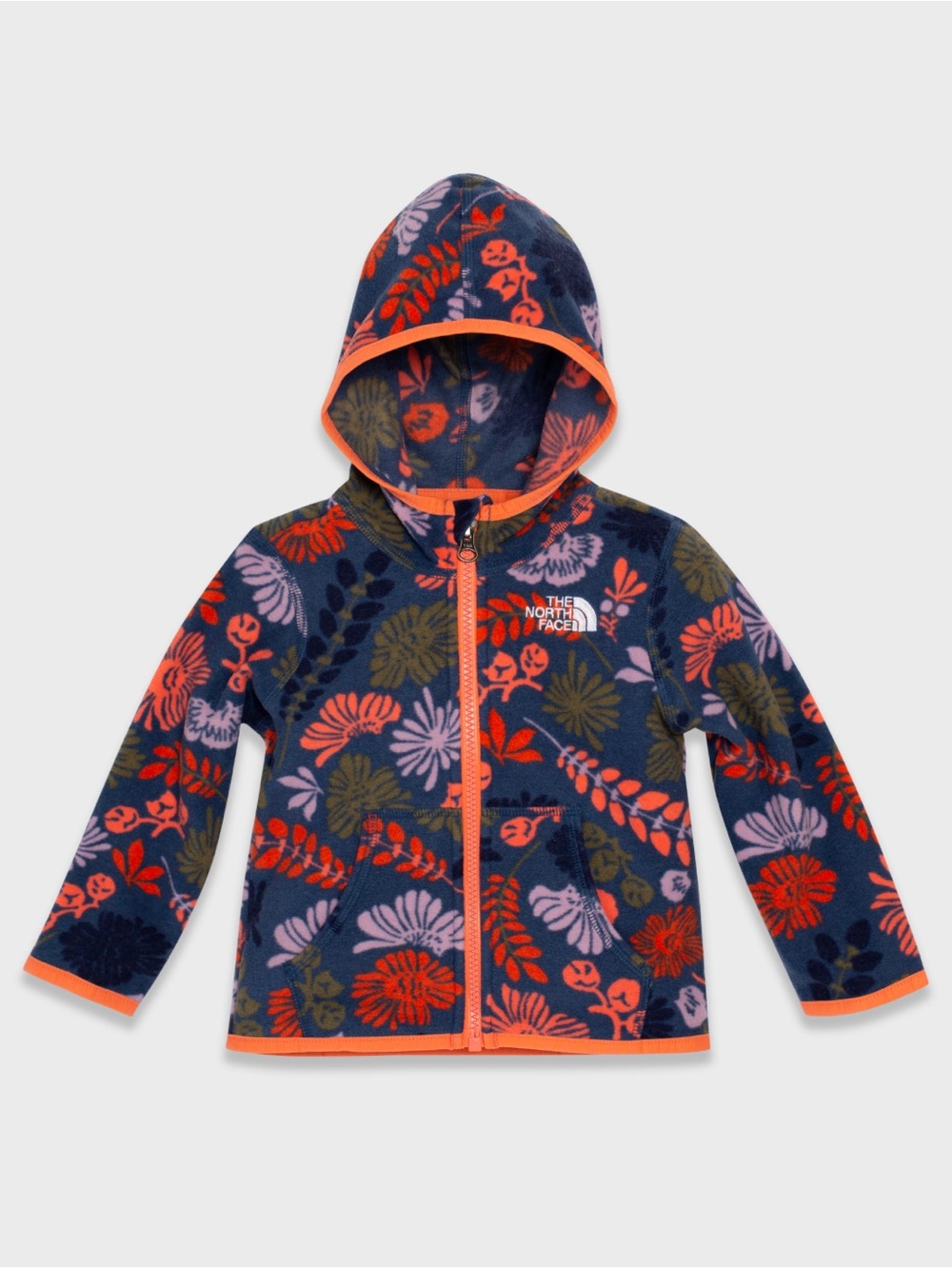 The North Face Kids Floral Fleece Hoodie - Navy with Orange Trim (12-18 mo)